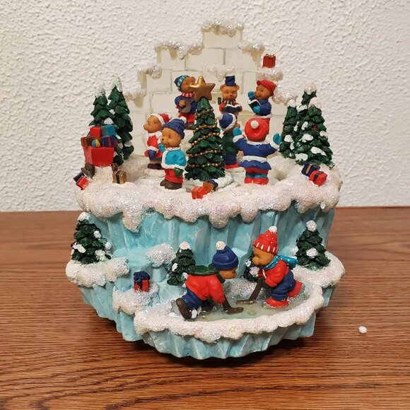 Holiday Decor - SanFrancisco Music Box Company - Rotating Bears on Ice w/Box - Picture 1 of 9